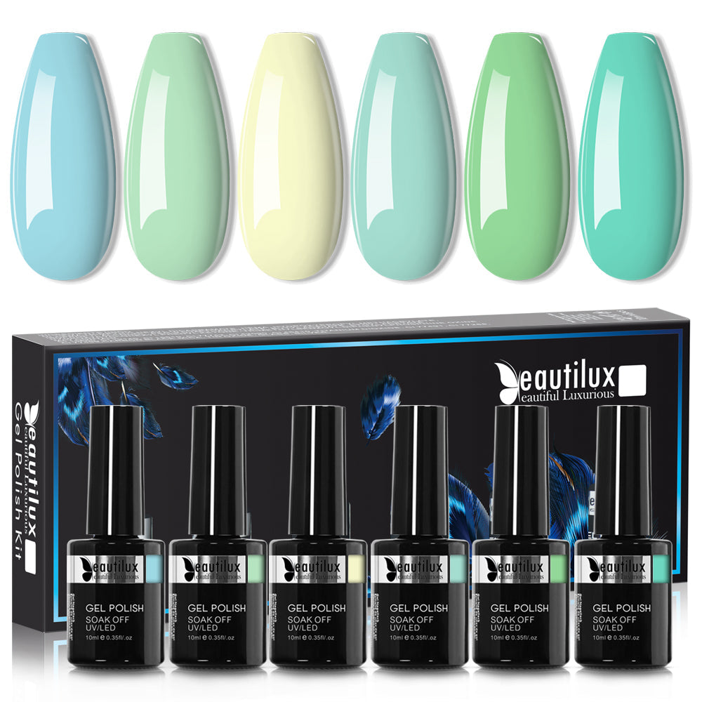 Kit de Vernis Semi-Permanent Beautilux - Collection Pastel Aqua & Mint (6x10ml) | SKU : B-103108