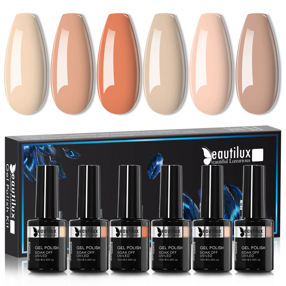 Kit de Vernis Semi-Permanent Beautilux - Collection Nude Sable & Beige (6x10ml) | SKU : B-115120