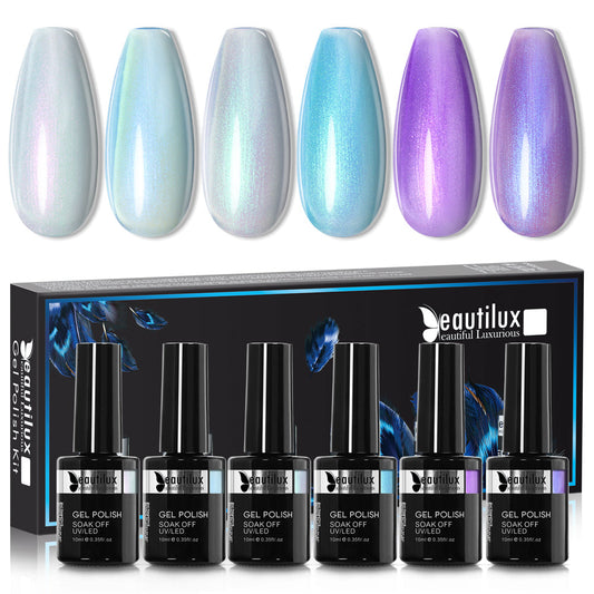 Kit de Vernis Semi-Permanent Beautilux - Collection Effet Sirène & Perle Océan (6x10ml) | SKU : B-127132