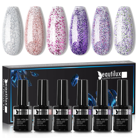 Kit de Vernis Semi-Permanent Beautilux - Collection Glitter & Paillettes (6x10ml) | SKU : B-133138