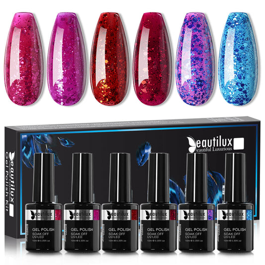 Kit de Vernis Semi-Permanent Beautilux - Collection Paillettes Scintillantes (6x10ml) | SKU : B-139144