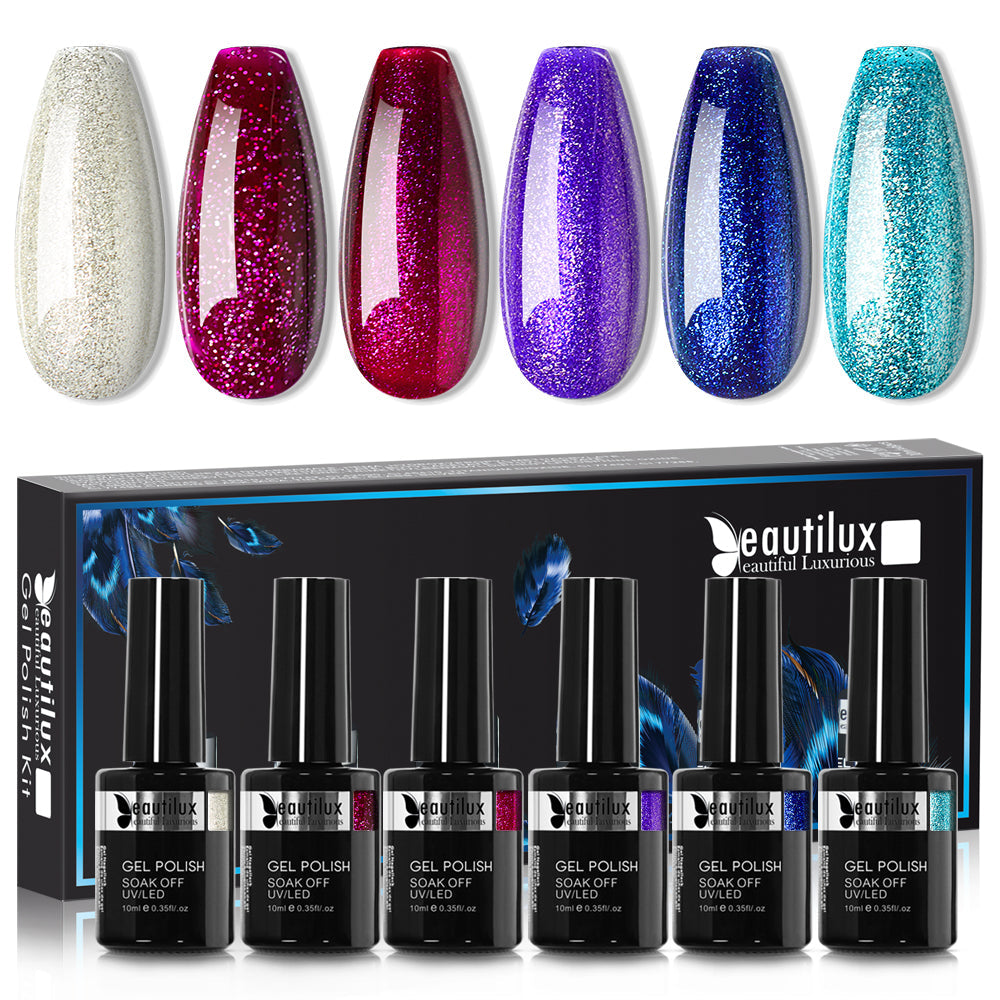 Kit de Vernis Semi-Permanent Beautilux - Collection Galaxy Glitter (6x10ml) | SKU : B-151156