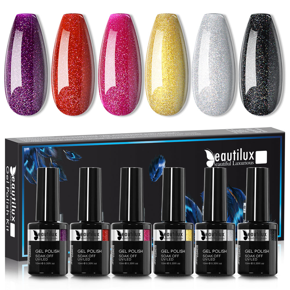 Kit de Vernis Semi-Permanent Beautilux - Collection Stardust Glitter (6x10ml) | SKU : B-163168