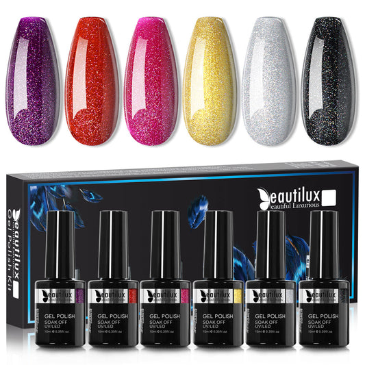 Kit de Vernis Semi-Permanent Beautilux - Collection Stardust Glitter (6x10ml) | SKU : B-163168