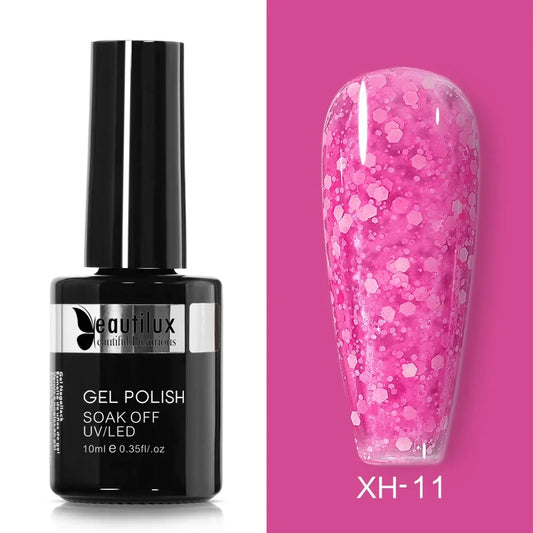 Vernis Semi-Permanent à Effet Neige Scintillante Rose Bonbon Ref XH-11 - Éclat Durable et Enlèvement Simplifié