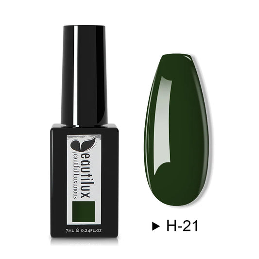 Vernis Semi-Permanent Beautilux H-21 "Vert Forêt Profonde" - Pour une Manucure Durable et Sans Allergies