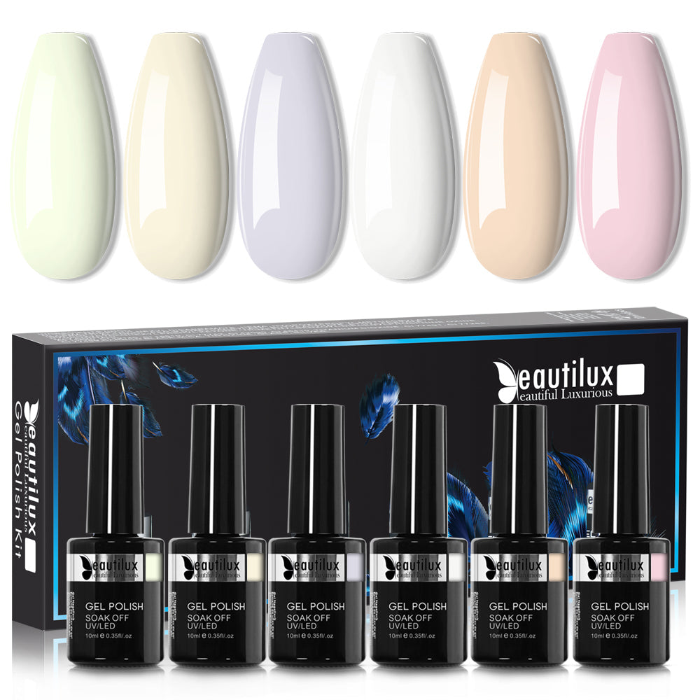 Kit de Vernis Semi-Permanent Beautilux - Collection Blanc & Neutres (6x10ml) | SKU : B-091096