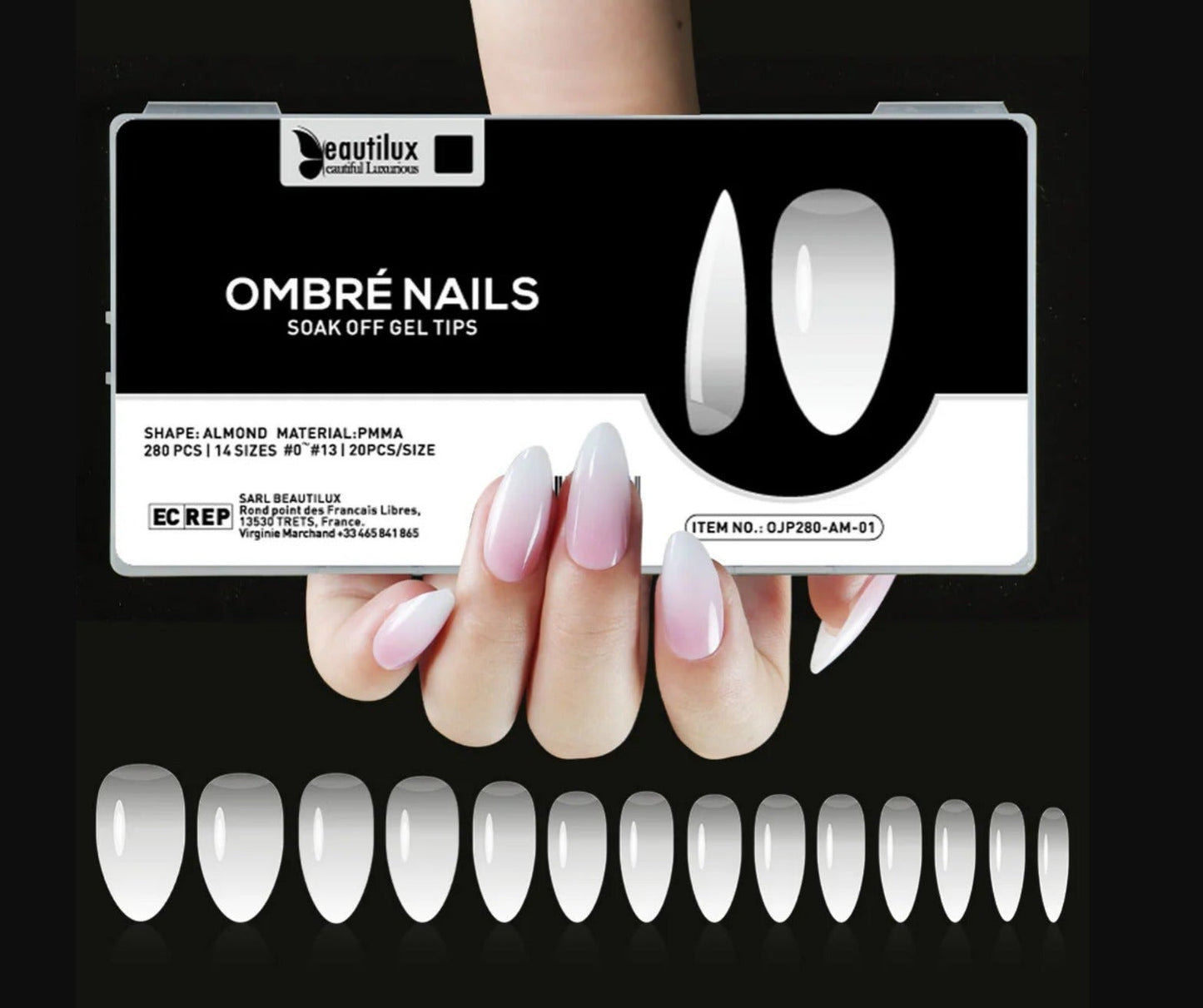 OJP280-AM-01 Ombré Nails Beautilux - Le Choix Professionnel pour des Ongles Parfaits  Capsules américaines Forme amande