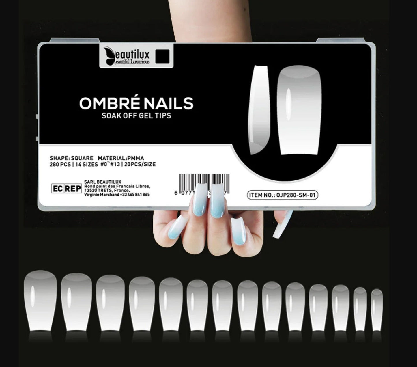 OJP280-CM-01 Ombré Nails Beautilux - Le Choix Professionnel pour des Ongles Parfaits  Capsules américaines Forme Coffin