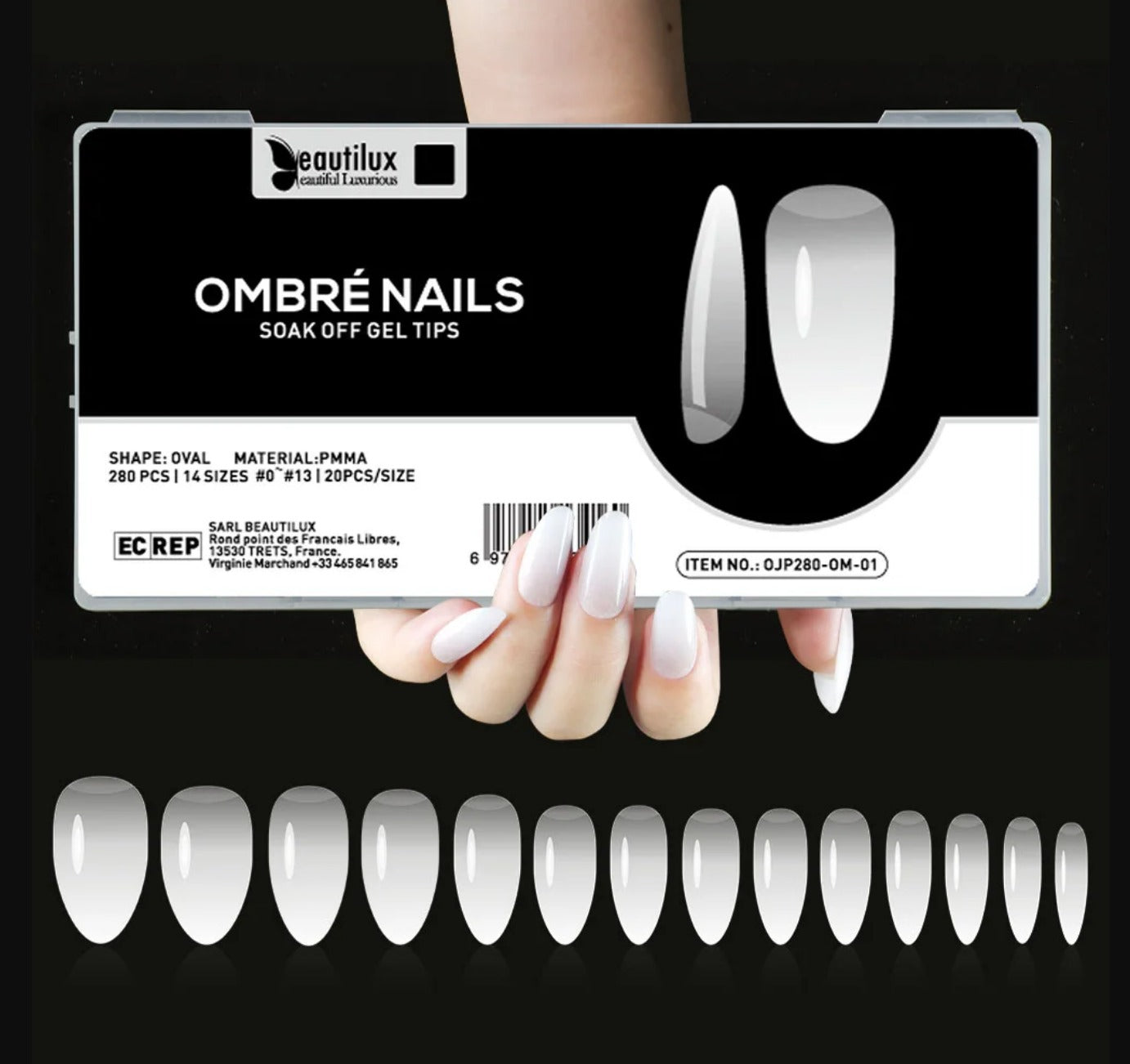 OJP280-OM-01 Ombré Nails Beautilux - Le Choix Professionnel pour des Ongles Parfaits  Capsules américaines Forme Oval