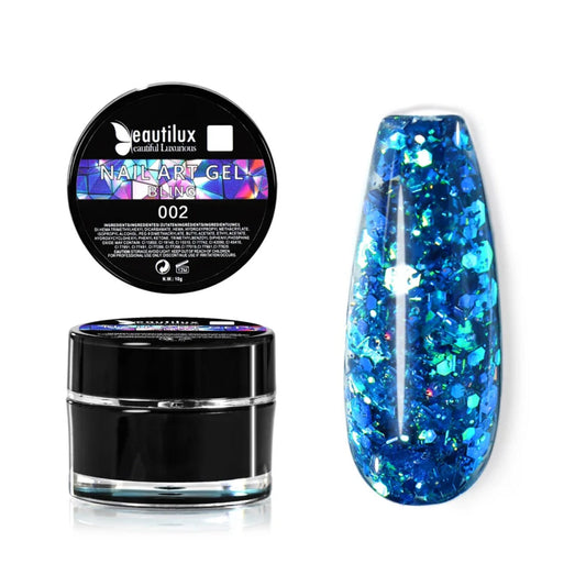 Gel Nail Art BLING Beautilux BHCD-02 : L'Essence de l'Éclat Bleu pour une French Reverse Glamour