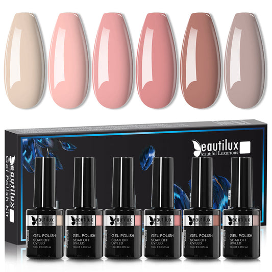 Kit de Vernis Semi-Permanent Beautilux - Collection Nude & Beige (6x10ml) | SKU : B-073078