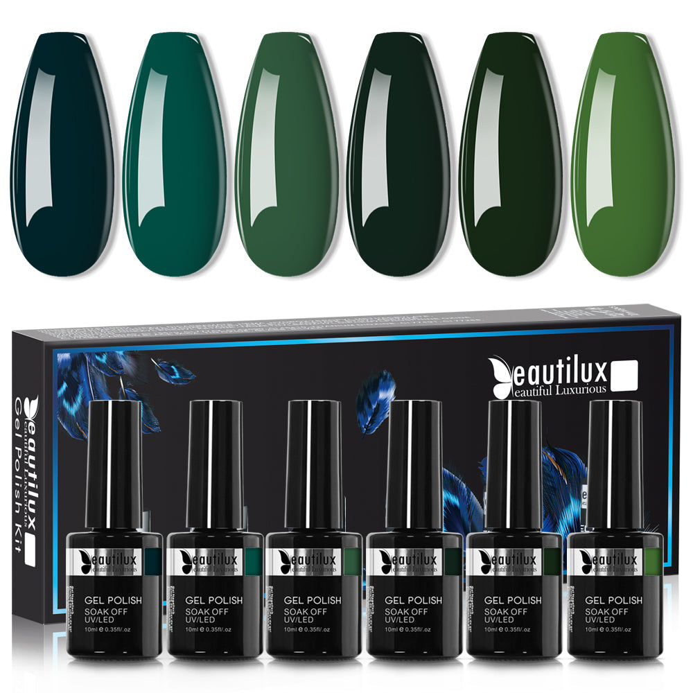 Kit de Vernis Semi-Permanent Beautilux - Collection Vert Élégant (6x10ml) | SKU : B-037042