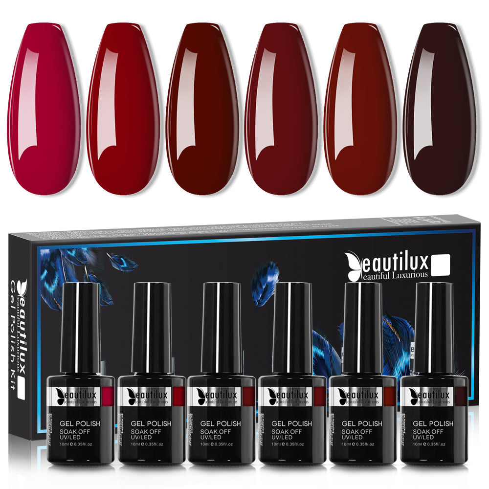 Kit de Vernis Semi-Permanent Beautilux - Collection Rouge Profond & Bordeaux (6x10ml) | SKU : B-007012