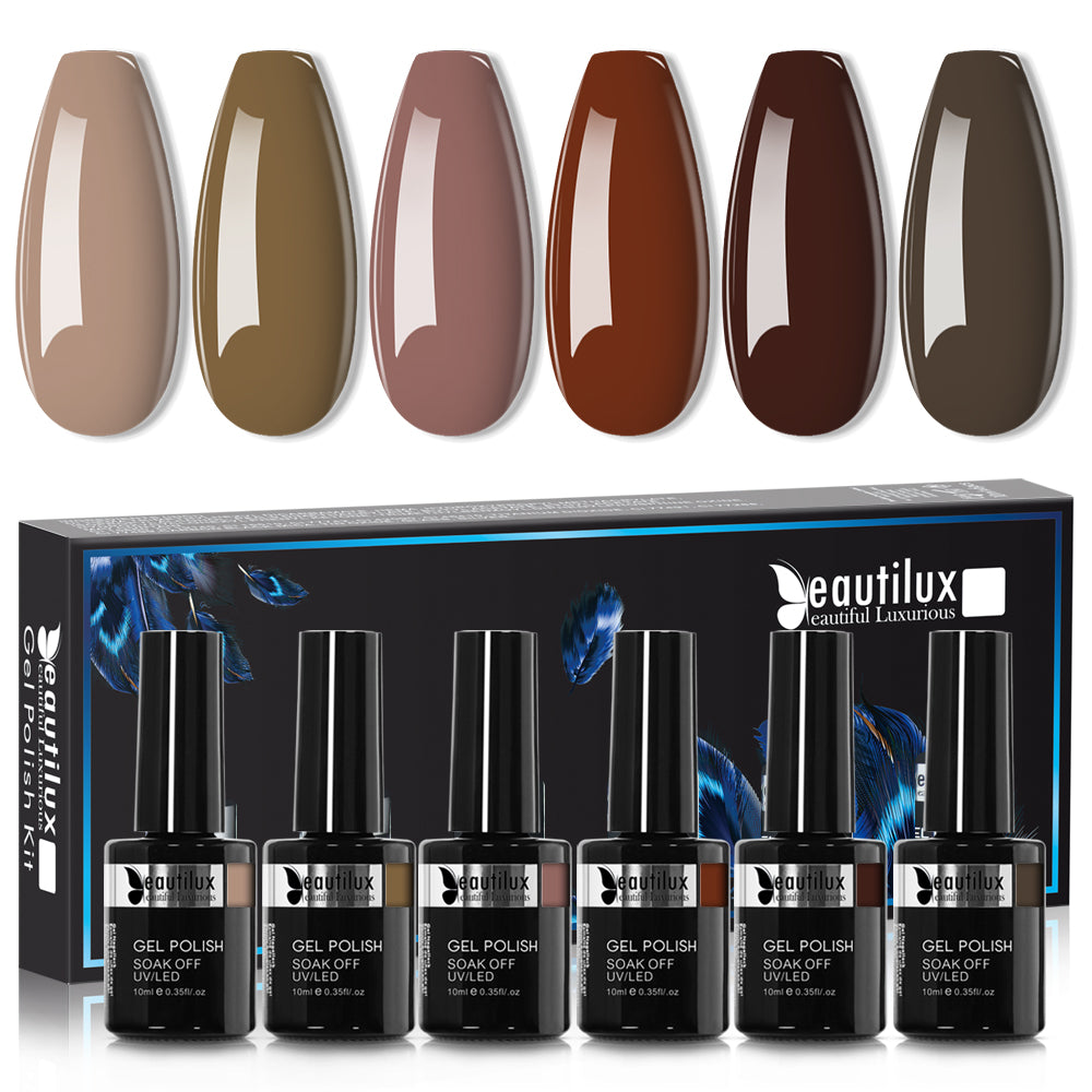 Kit de Vernis Semi-Permanent Beautilux - Collection Marron & Taupe (6x10ml) | SKU : B-079084