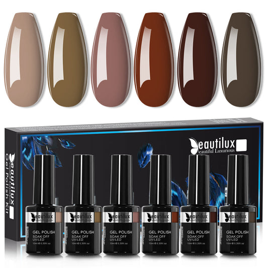 Kit de Vernis Semi-Permanent Beautilux - Collection Marron & Taupe (6x10ml) | SKU : B-079084