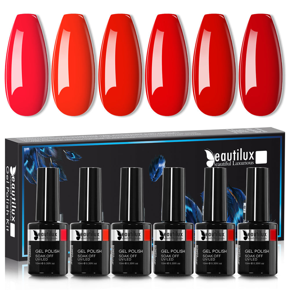 Kit de Vernis Semi-Permanent Beautilux - Collection Rouge Intense (6x10ml) | SKU : B-001006