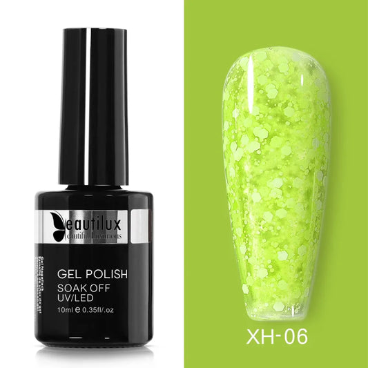 Vernis Semi-Permanent à Effet Neige Scintillante Citron Vert Ref XH-06 - Couleur Pétillante et Longévité Assurée